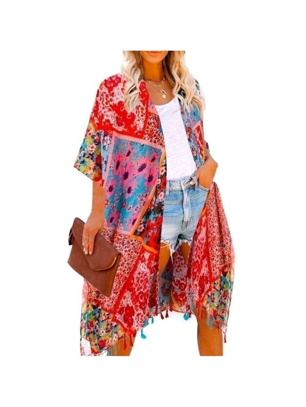 Kimono Hot Floral Colorful Swimsuit Beach Summer Cover Swimwear Cardigan Layer